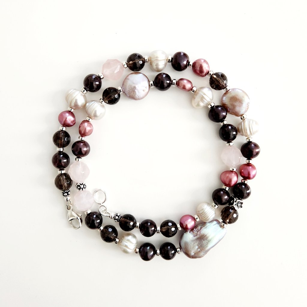 Smoky Quartz Mixed Gemstone Necklace 158$